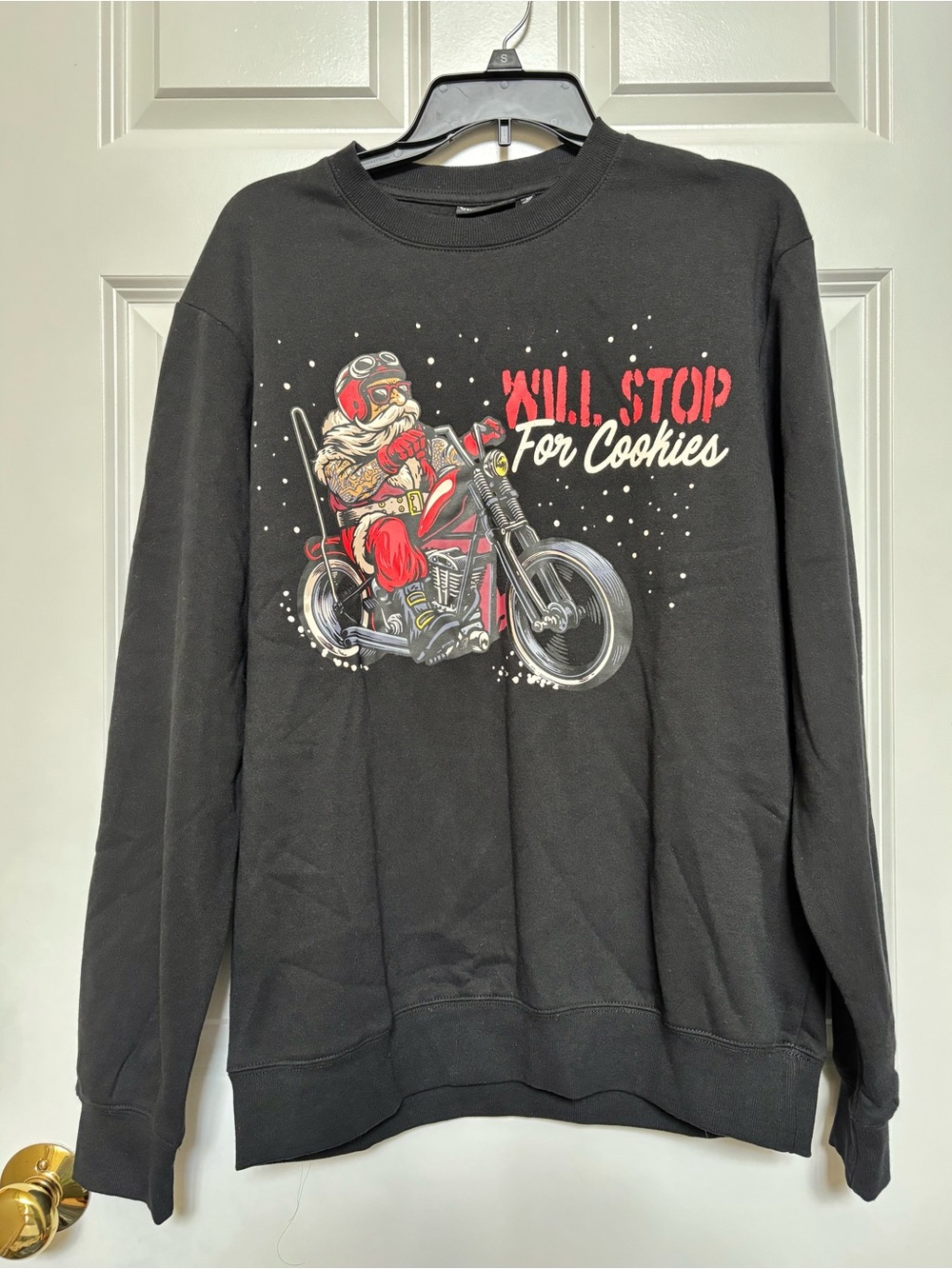 Chemistry Black Crewneck Sweatshirt with Santa Motorcycle Graphic